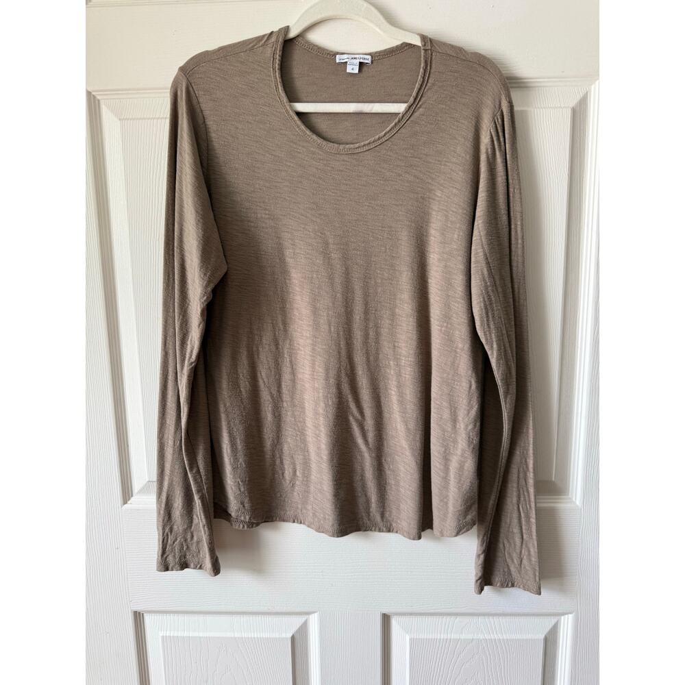 James Perse Brown‎ Slub Cotton Scoop Neck Long Sleeve Tee Size 4 / XL Capsule